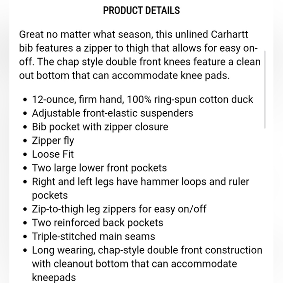 NWT Carhartt Unlined Duck Canvas Zip-to-Thigh Bib Overalls R37-BRN Size 48×32 - Picture 16 of 16